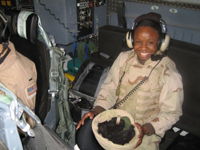 Donna on a C-130 flight during deployment
